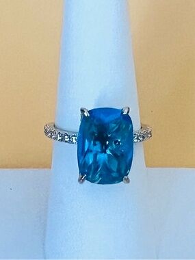 Large Blue Gemstone Silver plated Ring